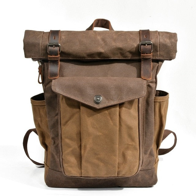 Vintage Oil Waxed Canvas Leather Backpack