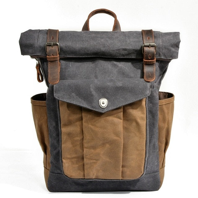 Vintage Oil Waxed Canvas Leather Backpack